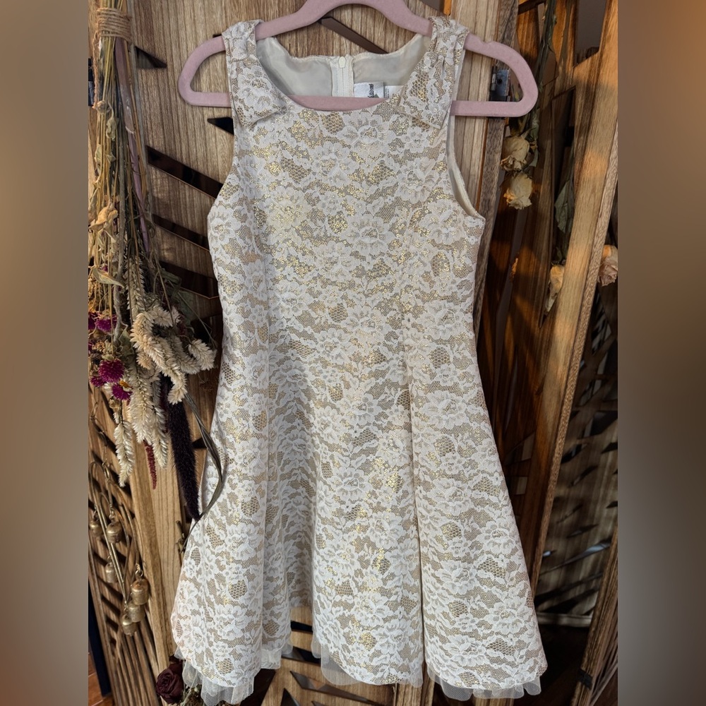 Rare Editions Cream and Gold Lace Dress